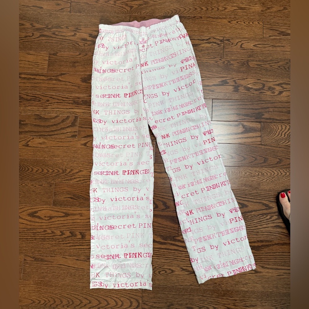PINK Victoria's Secret White and Pink Pajama Pants